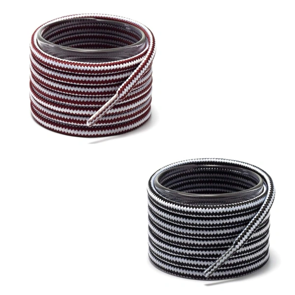 GRAH SANGRAH® (2 Pair Round Boot Laces Running, Sports, Gym, Casual Dual Coloured Striped Shoe Lace - 120 CM, Maroon White / Black White
