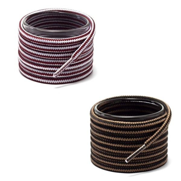 GRAH SANGRAH® (2 Pair Round Boot Laces Running, Sports, Gym, Casual Dual Coloured Striped Shoe Lace - 120 CM, Maroon White /  Brown Black