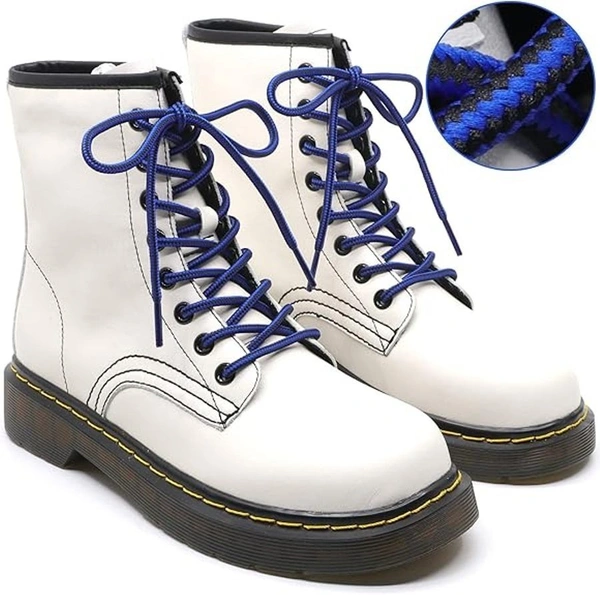GRAH SANGRAH® (2 Pair Round Boot Laces Running, Sports, Gym, Casual Dual Coloured Striped Shoe Lace - 120 CM, Blue Black