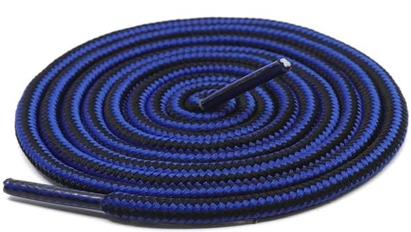 GRAH SANGRAH® (2 Pair Round Boot Laces Running, Sports, Gym, Casual Dual Coloured Striped Shoe Lace - 120 CM, Blue Black /  Brown Tan
