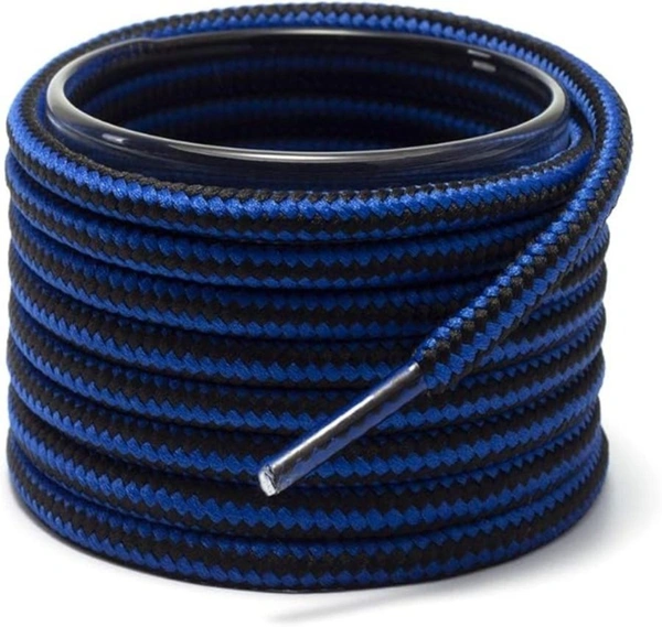 GRAH SANGRAH® (2 Pair Round Boot Laces Running, Sports, Gym, Casual Dual Coloured Striped Shoe Lace - 120 CM, Blue Black