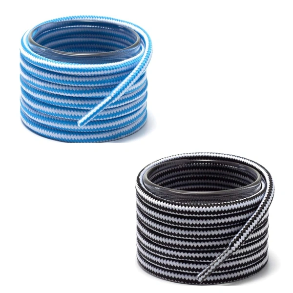GRAH SANGRAH® (2 Pair Round Boot Laces Running, Sports, Gym, Casual Dual Coloured Striped Shoe Lace - 120 CM, Sky White / Black White