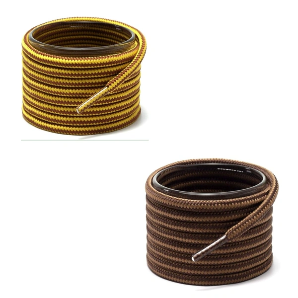 GRAH SANGRAH® (2 Pair Round Boot Laces Running, Sports, Gym, Casual Dual Coloured Striped Shoe Lace - 120 CM, Yellow Brown / Brown Tan