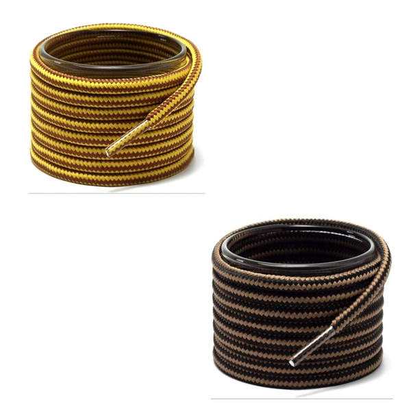 GRAH SANGRAH® (2 Pair Round Boot Laces Running, Sports, Gym, Casual Dual Coloured Striped Shoe Lace - 120 CM, Yellow Brown / Brown Black