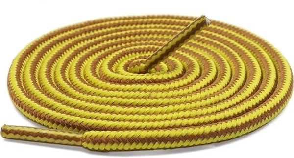 GRAH SANGRAH® (2 Pair Round Boot Laces Running, Sports, Gym, Casual Dual Coloured Striped Shoe Lace - 120 CM, Yellow Brown / Hot Pink White