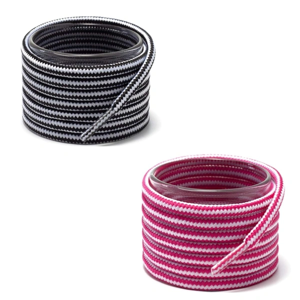 GRAH SANGRAH® (2 Pair Round Boot Laces Running, Sports, Gym, Casual Dual Coloured Striped Shoe Lace - 120 CM, White Black / Hot Pink White