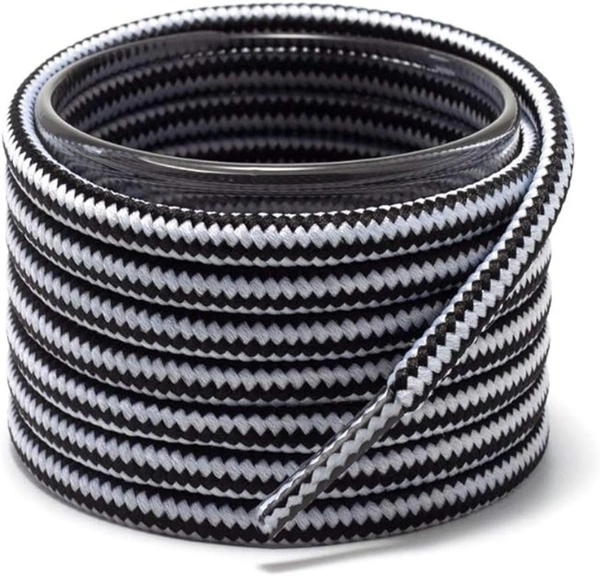 GRAH SANGRAH® (2 Pair Round Boot Laces Running, Sports, Gym, Casual Dual Coloured Striped Shoe Lace - 120 CM, Black White