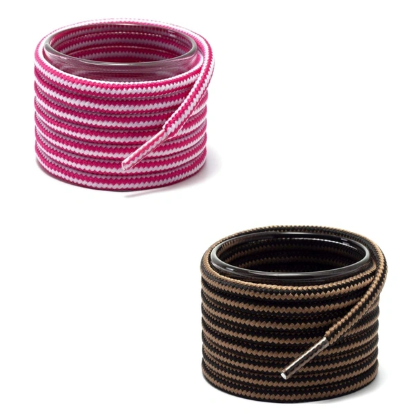 GRAH SANGRAH® (2 Pair Round Boot Laces Running, Sports, Gym, Casual Dual Coloured Striped Shoe Lace - 120 CM, Hot Pink / Brown Black