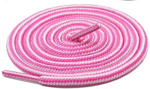 GRAH SANGRAH® (2 Pair Round Boot Laces Running, Sports, Gym, Casual Dual Coloured Striped Shoe Lace - 120 CM, Sky White / Hot Pink White