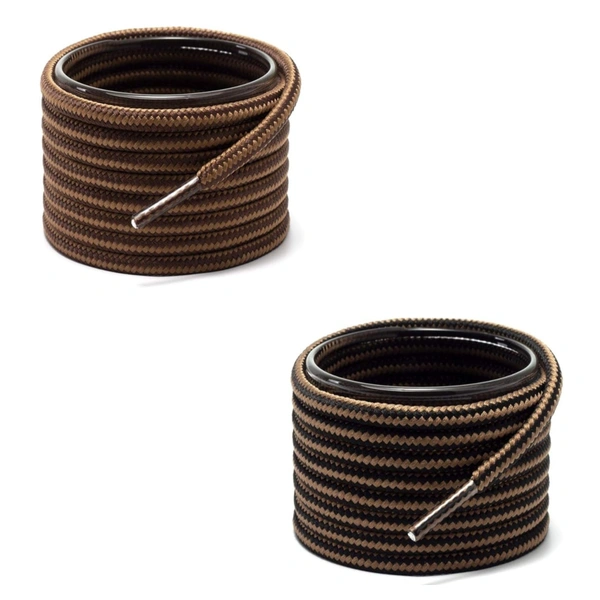 GRAH SANGRAH® (2 Pair Round Boot Laces Running, Sports, Gym, Casual Dual Coloured Striped Shoe Lace - 120 CM, Brown Tan / Brown Black