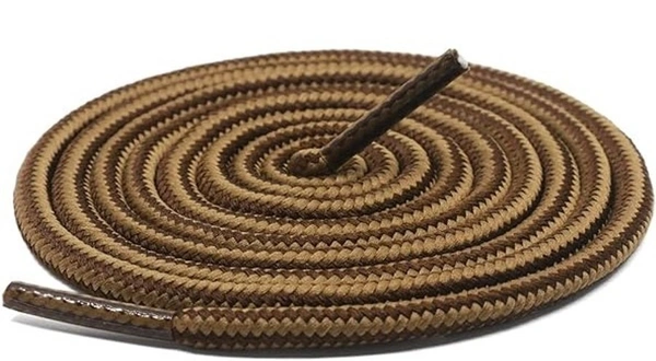 GRAH SANGRAH® (2 Pair Round Boot Laces Running, Sports, Gym, Casual Dual Coloured Striped Shoe Lace - 120 CM, Yellow Brown / Brown Tan
