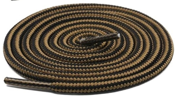 GRAH SANGRAH® (2 Pair Round Boot Laces Running, Sports, Gym, Casual Dual Coloured Striped Shoe Lace - 120 CM, Brown Tan / Brown Black