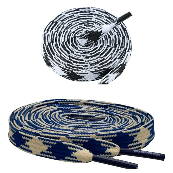 GRAH SANGRAH® 2 Pairs | Fashionable Double Layer Flat Colored | Unisex Shoe laces for Sneakers - 120 CM, Black White_ Navy Off White