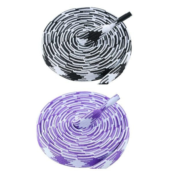 GRAH SANGRAH® 2 Pairs | Fashionable Double Layer Flat Colored | Unisex Shoe laces for Sneakers - 120 CM, Black White_ Purple White