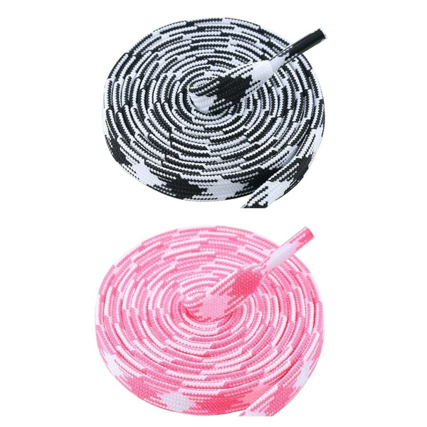 GRAH SANGRAH® 2 Pairs | Fashionable Double Layer Flat Colored | Unisex Shoe laces for Sneakers - 120 CM, Black White_ Pink White