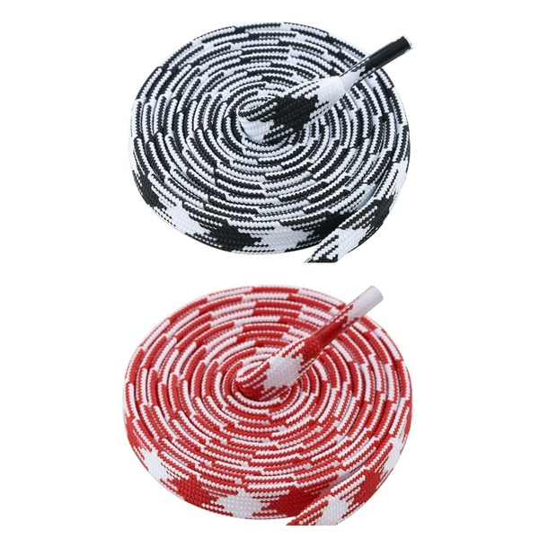 GRAH SANGRAH® 2 Pairs | Fashionable Double Layer Flat Colored | Unisex Shoe laces for Sneakers - 120 CM, Black White_ Red White