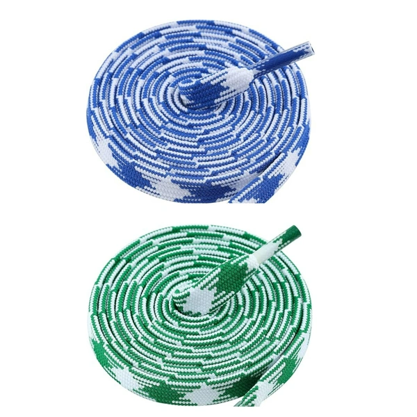 GRAH SANGRAH® 2 Pairs | Fashionable Double Layer Flat Colored | Unisex Shoe laces for Sneakers - 120 CM, Blue White_ Green White