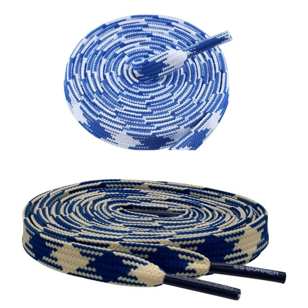 GRAH SANGRAH® 2 Pairs | Fashionable Double Layer Flat Colored | Unisex Shoe laces for Sneakers - 120 CM, Blue White_ Navy Off White