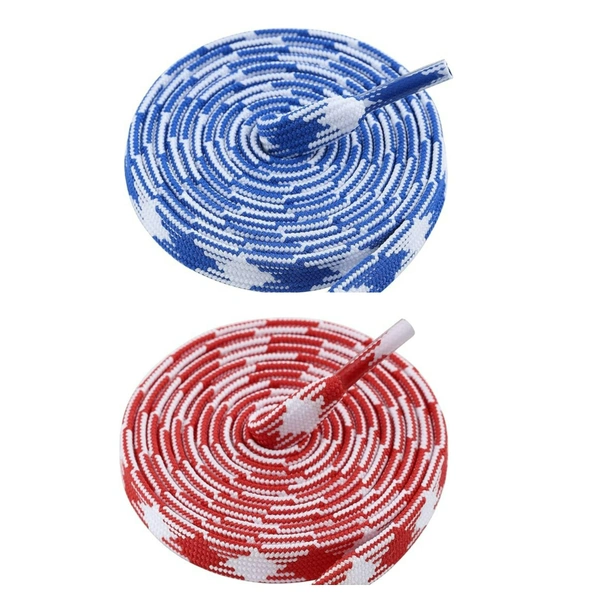 GRAH SANGRAH® 2 Pairs | Fashionable Double Layer Flat Colored | Unisex Shoe laces for Sneakers - 120 CM, Blue White_ Red White