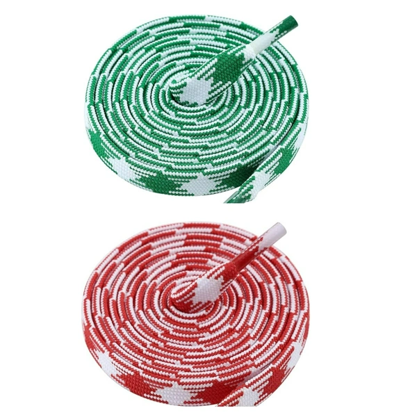 GRAH SANGRAH® 2 Pairs | Fashionable Double Layer Flat Colored | Unisex Shoe laces for Sneakers - 120 CM, Green White_ Red White