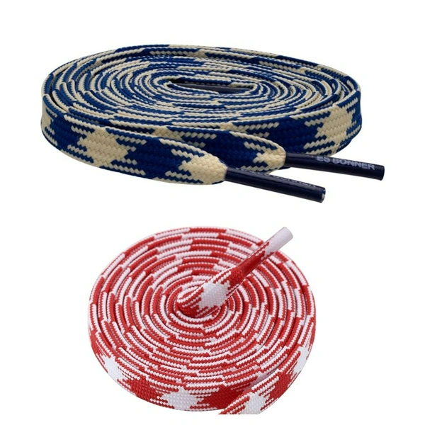 GRAH SANGRAH® 2 Pairs | Fashionable Double Layer Flat Colored | Unisex Shoe laces for Sneakers - 120 CM, Navy Off White_ Red White