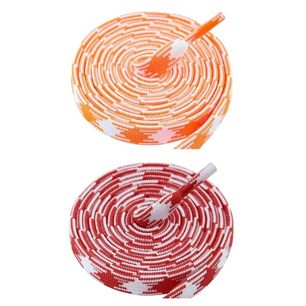 GRAH SANGRAH® 2 Pairs | Fashionable Double Layer Flat Colored | Unisex Shoe laces for Sneakers - 120 CM, Orange White_ Red White