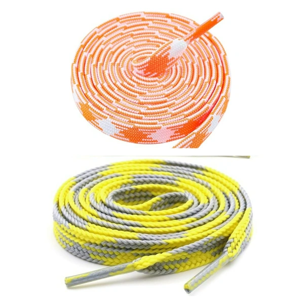 GRAH SANGRAH® 2 Pairs | Fashionable Double Layer Flat Colored | Unisex Shoe laces for Sneakers - 120 CM, Orange White_ Yellow Grey