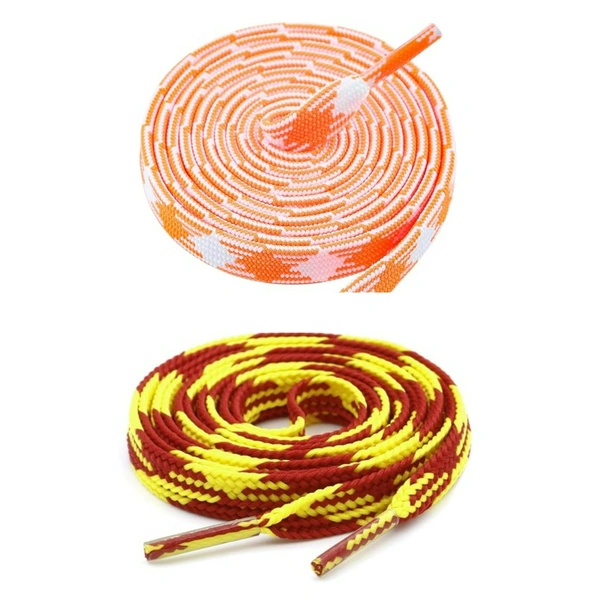 GRAH SANGRAH® 2 Pairs | Fashionable Double Layer Flat Colored | Unisex Shoe laces for Sneakers - 120 CM, Orange White_ Red Yellow