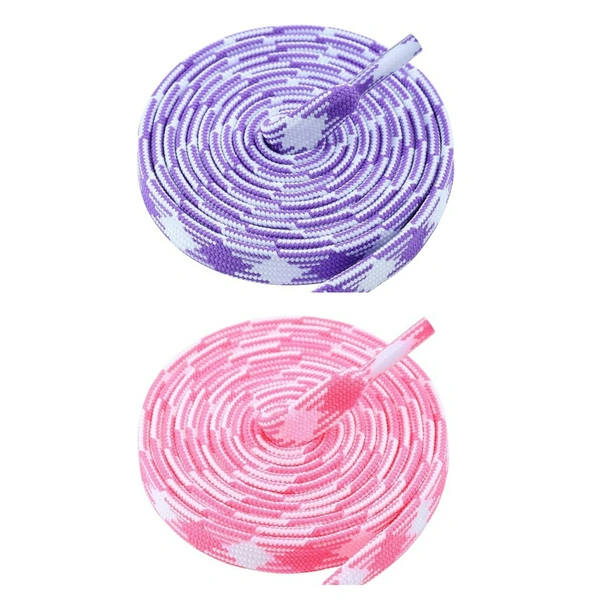GRAH SANGRAH® 2 Pairs | Fashionable Double Layer Flat Colored | Unisex Shoe laces for Sneakers - 120 CM, Purple White_ Pink White