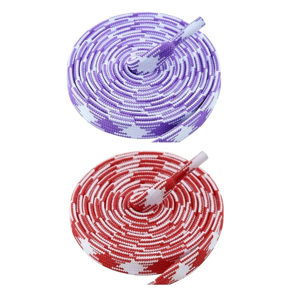 GRAH SANGRAH® 2 Pairs | Fashionable Double Layer Flat Colored | Unisex Shoe laces for Sneakers - 120 CM, Purple White_ Red White