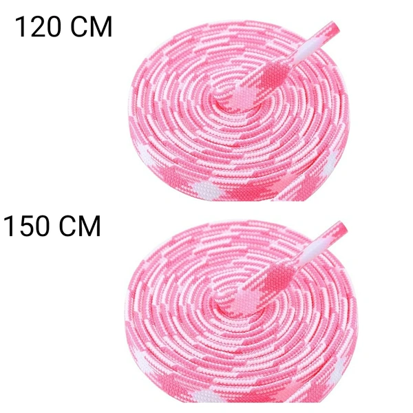 GRAH SANGRAH® 2 Pair | 1 Pair 120 CM | 1 Pair 150 CM| Flat, Sport or Gym Sneaker Shoelace - 120 or 150 CM, Pink White