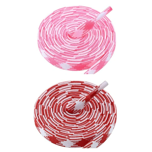 GRAH SANGRAH® 2 Pairs | Fashionable Double Layer Flat Colored | Unisex Shoe laces for Sneakers - 120 CM, Pink White_ Red White