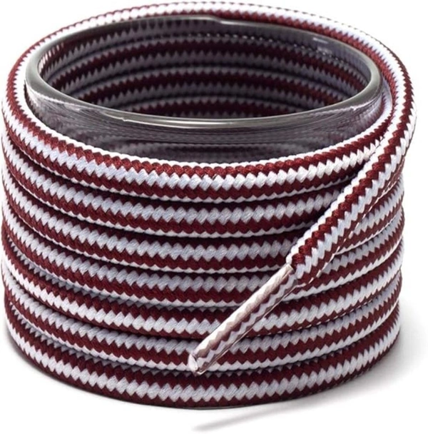 GRAH SANGRAH® (2 Pair Round Boot Laces Running, Sports, Gym, Casual Dual Coloured Striped Shoe Lace - 120 CM, Maroon White