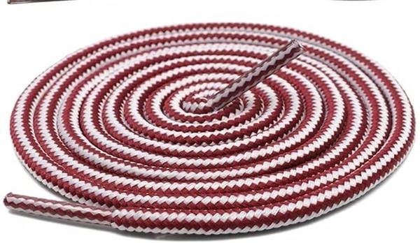 GRAH SANGRAH® (2 Pair Round Boot Laces Running, Sports, Gym, Casual Dual Coloured Striped Shoe Lace - 120 CM, Maroon White