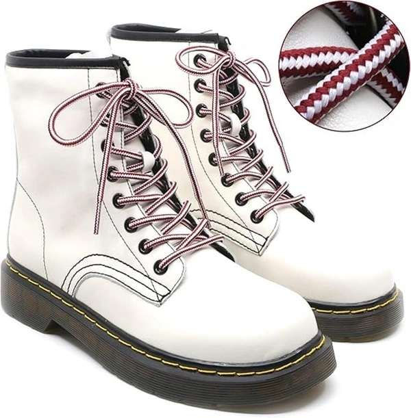 GRAH SANGRAH® (2 Pair Round Boot Laces Running, Sports, Gym, Casual Dual Coloured Striped Shoe Lace - 120 CM, Maroon White