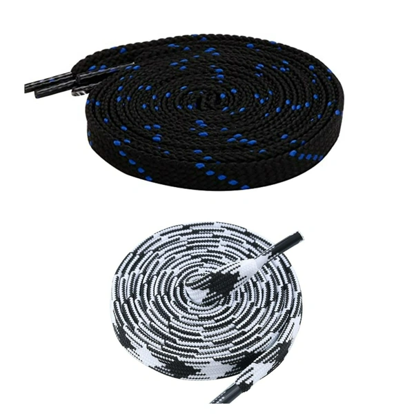 GRAH SANGRAH Flat Shoelace | 2 Pair (1 Pair Per Single Color) Unisex Shoelaces for Sport, Running Casual Shoes. - 120 CM, Black Blue_ Black White