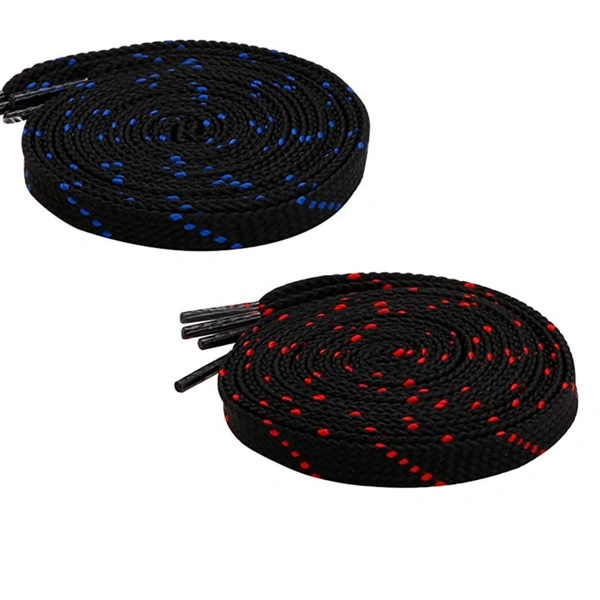 GRAH SANGRAH® 2 Pair (1 Pair Per Single Color) Flat Unisex Shoelaces for Casual, Running Sports Shoes Double Color Twil - 120 CM, BLK BLU-BLK RED