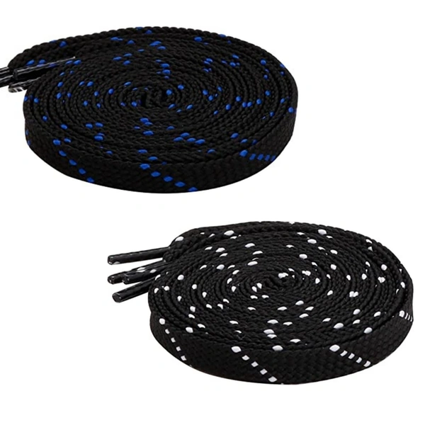 GRAH SANGRAH® 2 Pair (1 Pair Per Single Color) Flat Unisex Shoelaces For Casual, Running Sports Shoes Double Color Twil - 120 CM, BLK BLUE-BLK WHT