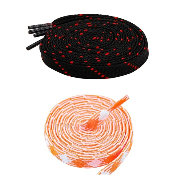 GRAH SANGRAH Flat Shoelace | 2 Pair (1 Pair Per Single Color) Unisex Shoelaces for Sport, Running Casual Shoes - 120 CM, Black Red_ Orange