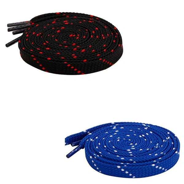 GRAH SANGRAH® 2 Pair (1 Pair Per Single Color) Flat Unisex Shoelaces For Casual, Running Sports Shoes Double Color Twil - 150 CM, BLK RED-BLU WHT