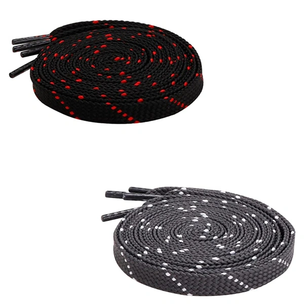 GRAH SANGRAH® 2 Pair (1 Pair Per Single Color) Flat Unisex Shoelaces For Casual, Running Sports Shoes Double Color Twil - 150 CM, Black Red- Grey