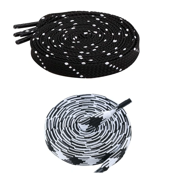 GRAH SANGRAH Flat Shoelace | 2 Pair (1 Pair Per Single Color) Unisex Shoelaces for Sport, Running Casual Shoes - 150 CM, Black White_ Black