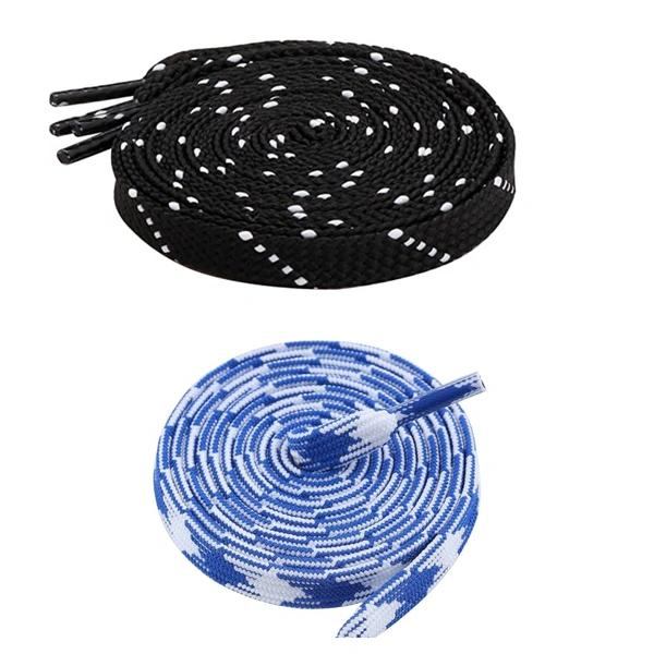 GRAH SANGRAH Flat Shoelace | 2 Pair (1 Pair Per Single Color) Unisex Shoelaces for Sport, Running Casual Shoes - 150 CM, Black White_ Blue