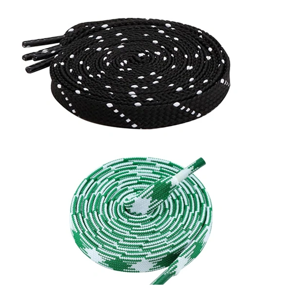 GRAH SANGRAH Flat Shoelace | 2 Pair (1 Pair Per Single Color) Unisex Shoelaces for Sport, Running Casual Shoes - 120 CM, Black White_ Green