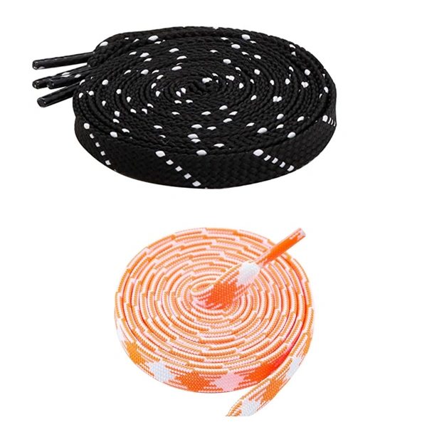 GRAH SANGRAH Flat Shoelace | 2 Pair (1 Pair Per Single Color) Unisex Shoelaces for Sport, Running Casual Shoes - 120 CM, Black White_ Orange