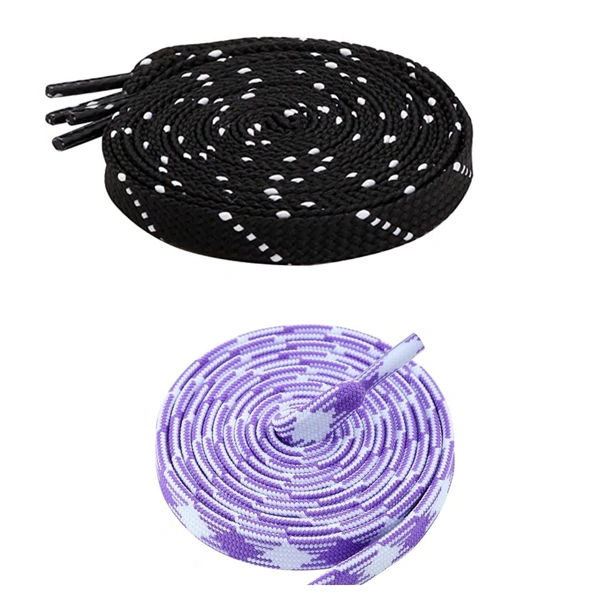 GRAH SANGRAH Flat Shoelace | 2 Pair (1 Pair Per Single Color) Unisex Shoelaces for Sport, Running Casual Shoes - 150 CM, Black White_ Purple