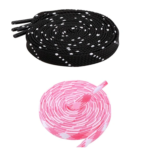 GRAH SANGRAH Flat Shoelace | 2 Pair (1 Pair Per Single Color) Unisex Shoelaces for Sport, Running Casual Shoes - 120 CM, Black White_ Pink
