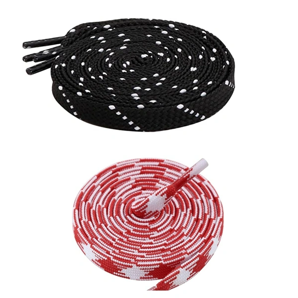 GRAH SANGRAH Flat Shoelace | 2 Pair (1 Pair Per Single Color) Unisex Shoelaces for Sport, Running Casual Shoes - 120 CM, Black White_ Red