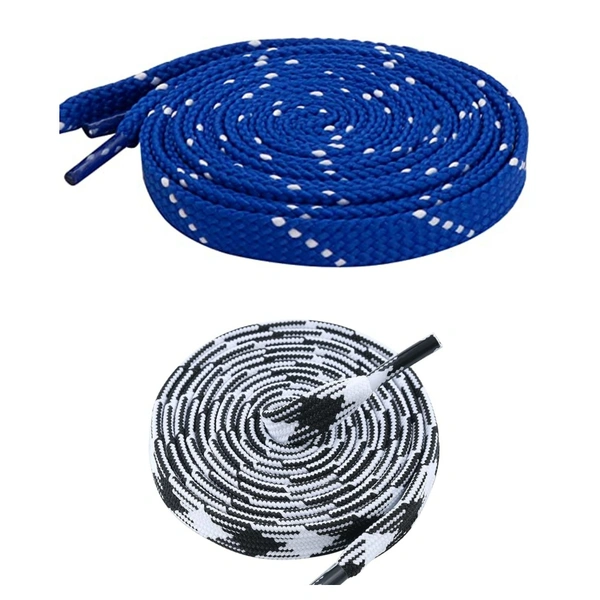 GRAH SANGRAH Flat Shoelace | 2 Pair (1 Pair Per Single Color) Unisex Shoelaces for Sport, Running Casual Shoes - 150 CM, Blue White_ Black