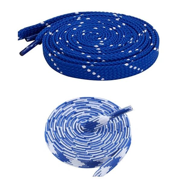 GRAH SANGRAH Flat Shoelace | 2 Pair (1 Pair Per Single Color) Unisex Shoelaces for Sport, Running Casual Shoes - 150 CM, Blue White_ Blue